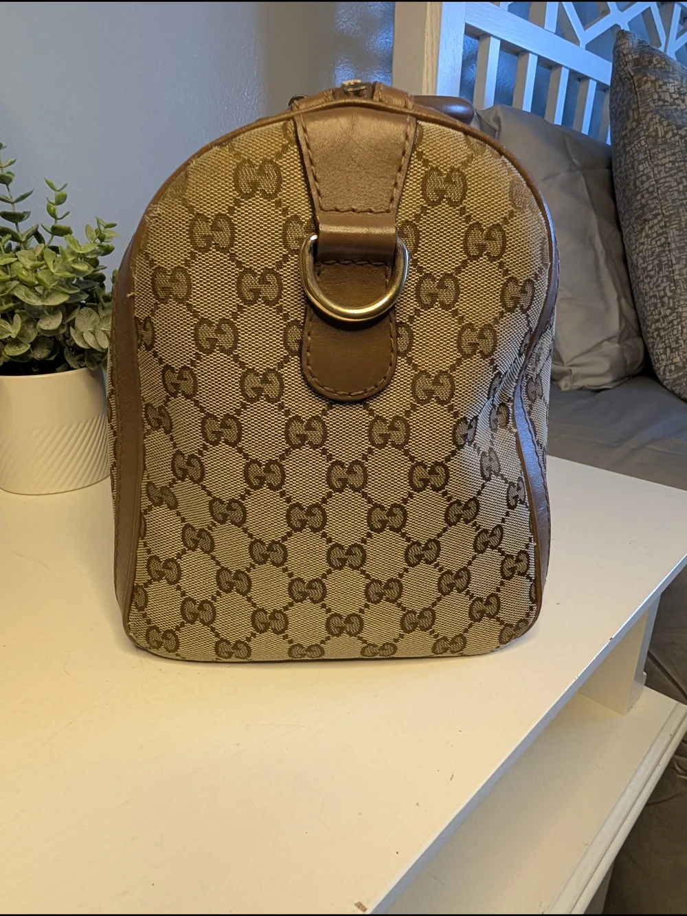 Gucci Vintage Pink & Brown Web Joy GG Monogram Canvas Boston Bag - VGUC!